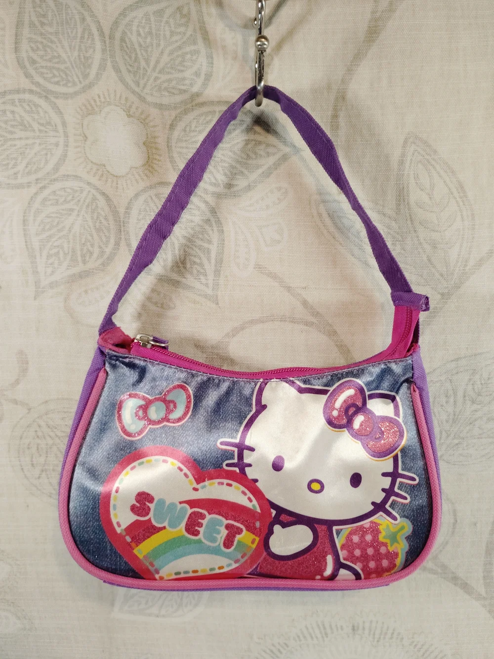 Hello Kitty Purple and Pink Kids Shoulder Bag with Rainbow Heart